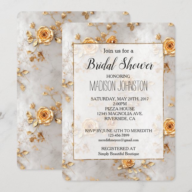 Convites Chá de panela Romântico de Rosas Amarelas (Frente/Verso)