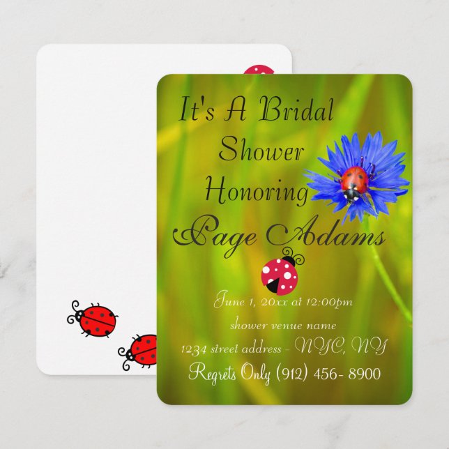 Convites Chá de panela Romântico de sorte ladybug Destino (Frente/Verso)