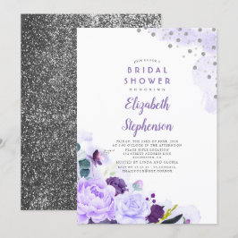 Convites Chá de panela Romântico Floral Roxo e Prata