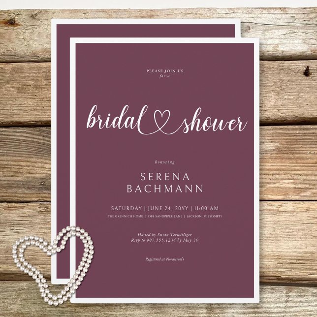 Convites Chá de panela Romântico Mínimo Moderno da Borgonha (Modern Romantic Minimal Burgundy Bridal Shower Invitation)