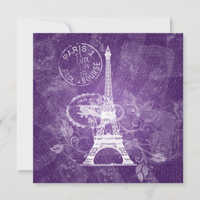 Convites Chá de panela romântico Roxo de Paris (Frente)