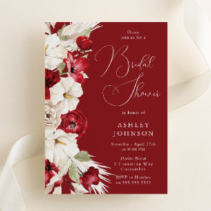 Convites Chá de panela Romântico Vermelho e Branco Floral
