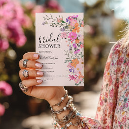 Convites Chá de panela romeno de flores silvestres rosa-do-