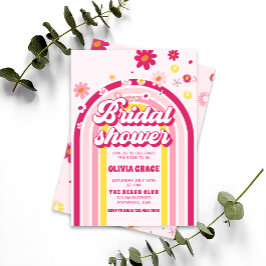 Convites Chá de panela Rosa Arco-Íris Daisy Groovy Rosa