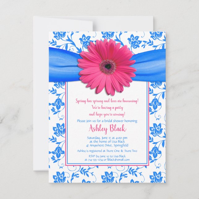 Convites Chá de panela rosa azul de Gerbera Daisy (Frente)