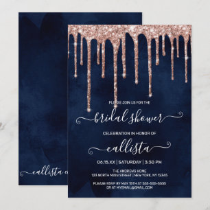 Convites Chá de panela Rosa Azul Dourado Glitter Drives mar