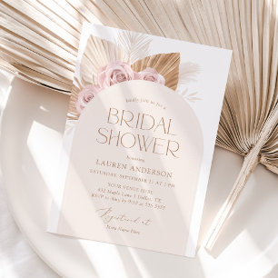 Convites Chá de panela Rosa Boho Pampas Grass
