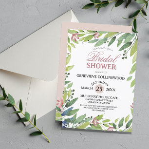 Convites Chá de panela rosa bonito Primavera branco