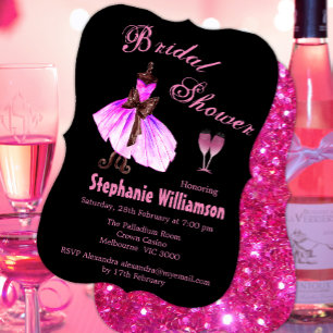 Convites Chá de panela rosa-brilho e vestido cor-de-rosa