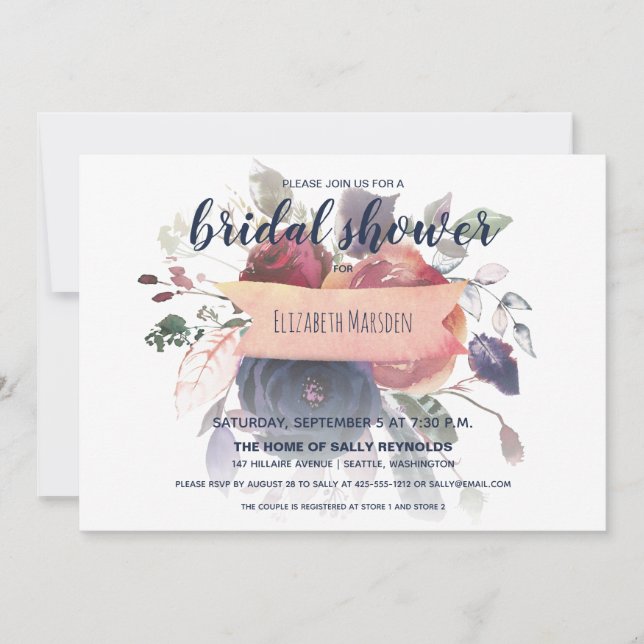 Convites Chá de panela Rosa Burgundy Boho Marinho Dourado F (Frente)