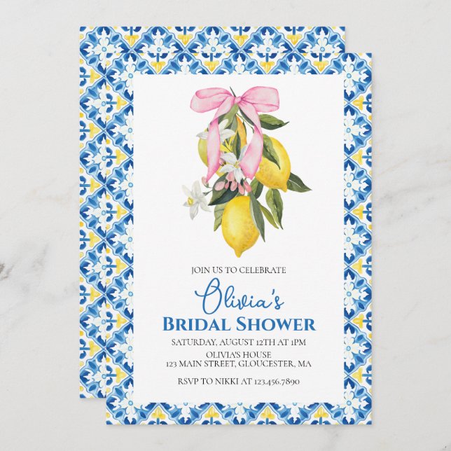 Convites Chá de panela rosa de Arco Dolce Vita Lemon (Frente/Verso)