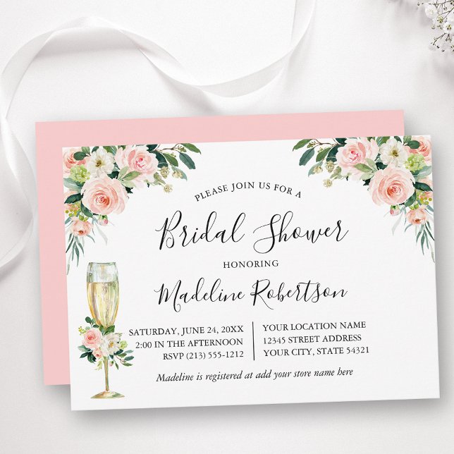 Convites Chá de panela Rosa de Caligrafia Floral (Customize to change text color, text style or color of back of card.)