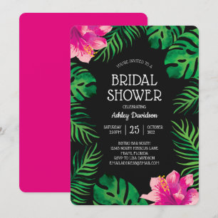 Convites Chá de panela Rosa de Hibiscus e Folhas Tropicais