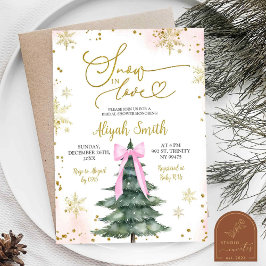 Convites Chá de panela rosa de inverno com neve no amor