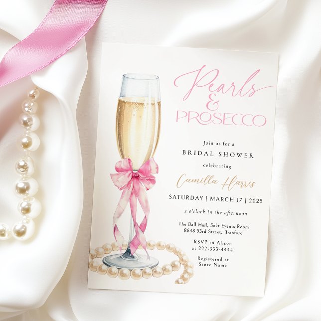Convites Chá de panela rosa de pearls e Prosecco (Criador carregado)