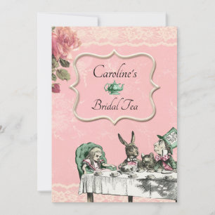 Convites Chá de panela rosa do Tea Party Alice Wonderland