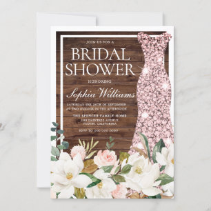 Convites Chá de panela rosa Dourado de Borda Branca de Blus