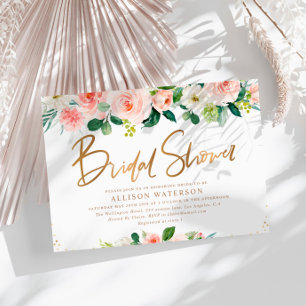 Convites Chá de panela rosa e vermelho para script ouro ele