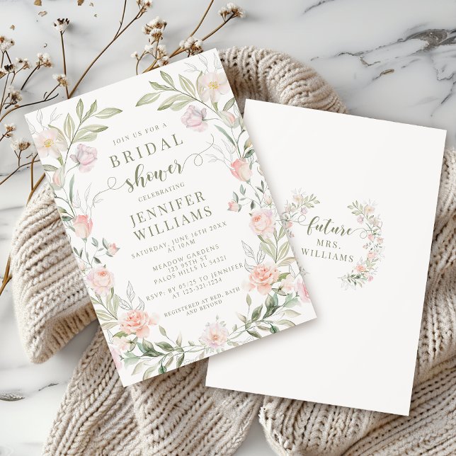 Convites Chá de panela Rosa Floral Elegante (Criador carregado)