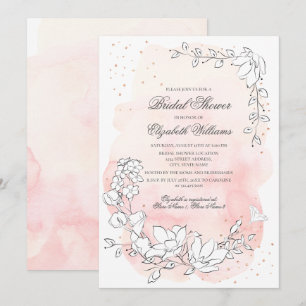 Convites Chá de panela Rosa Floral Escuro Desenhado