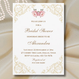 Convites Chá de panela Rosa Floral Rococo Vintage
