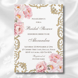 Convites Chá de panela Rosa Floral Rococo Vintage