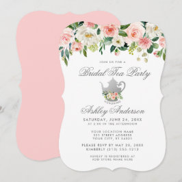 Convites Chá de panela Rosa Floral, Tea Party Silver Invite