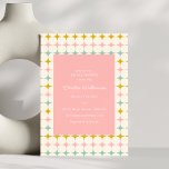 Convites Chá de panela Rosa MCM do Pastel Geométrico Vintag<br><div class="desc">Ponha o tom para uma celebração de na moda com este Chá de panela de Pastel Geométrico Vintage, a rosa, com estrelas design do MCM (Médio Century Modern) lúdicas. A paleta de cor pastel suave se mistura perfeitamente com os padrões geométricos retrorinspirados, criando uma vibração encantadora e nostálgica. Perfeito para...</div>