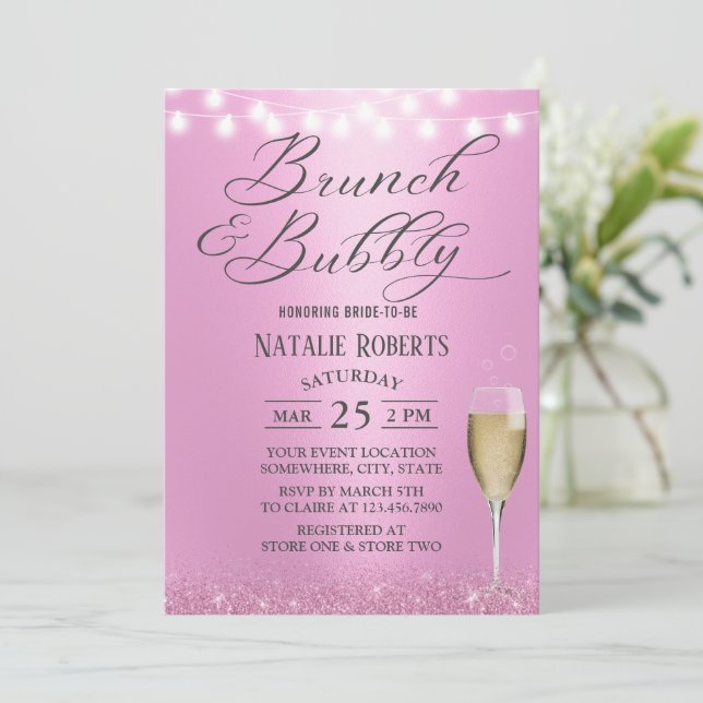 Convites Chá de panela Rosa Moderno Brunch (Em pé/Frente)
