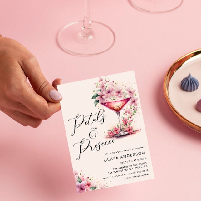 Convites Chá de panela rosa para Petals e Prosecco Blush (Criador carregado)