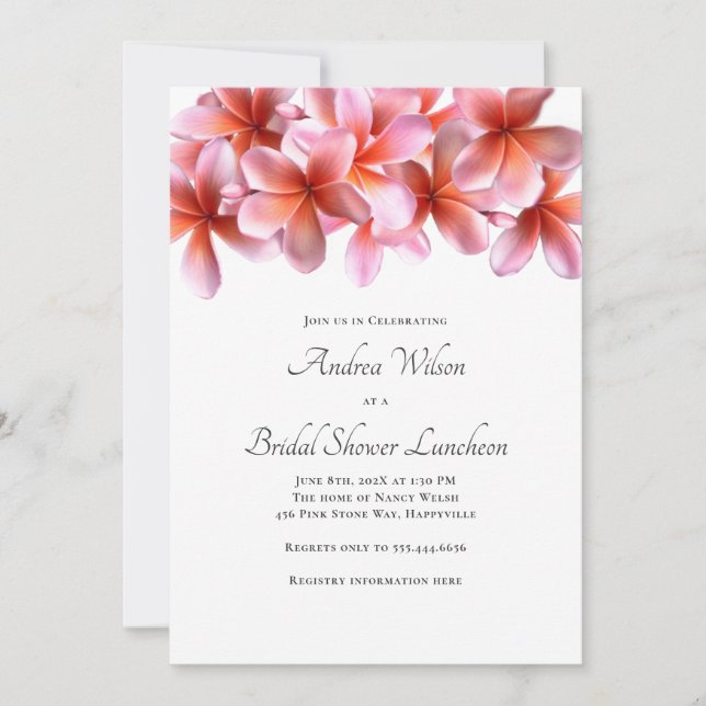 Convites Chá de panela Rosa Plumeria Floral Border Invitati (Frente)