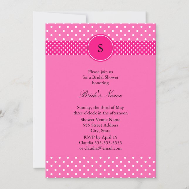 Convites Chá de panela rosa-quente e Bolinhas branca (Frente)