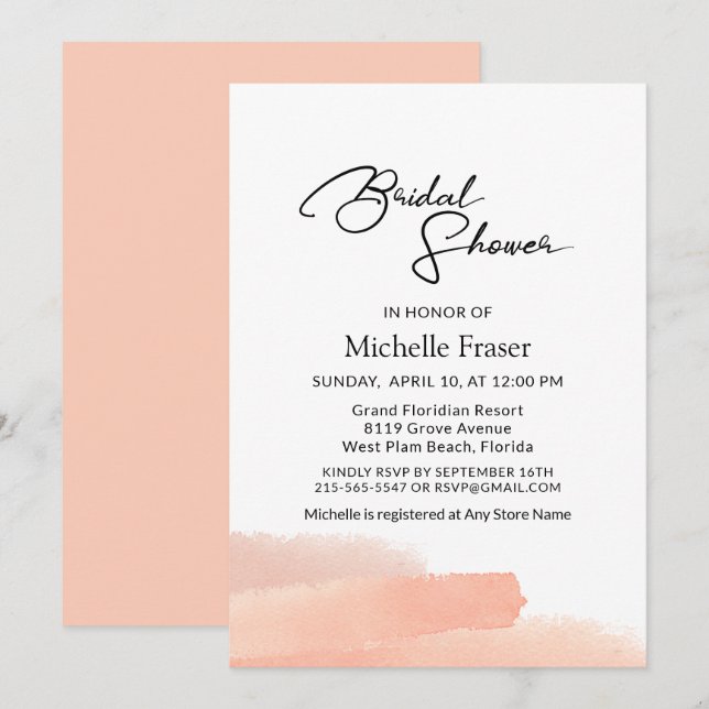 Convites Chá de panela rosa romântico elegante (Frente/Verso)