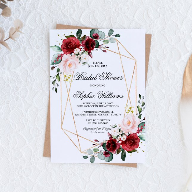 Convites Chá de panela Rosa Rosa e Borgonha (Criador carregado)