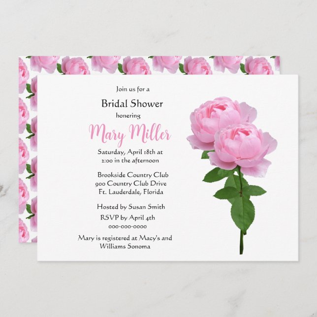 Convites Chá de panela Rosa Rosa Rosa Simples Elegante (Frente/Verso)