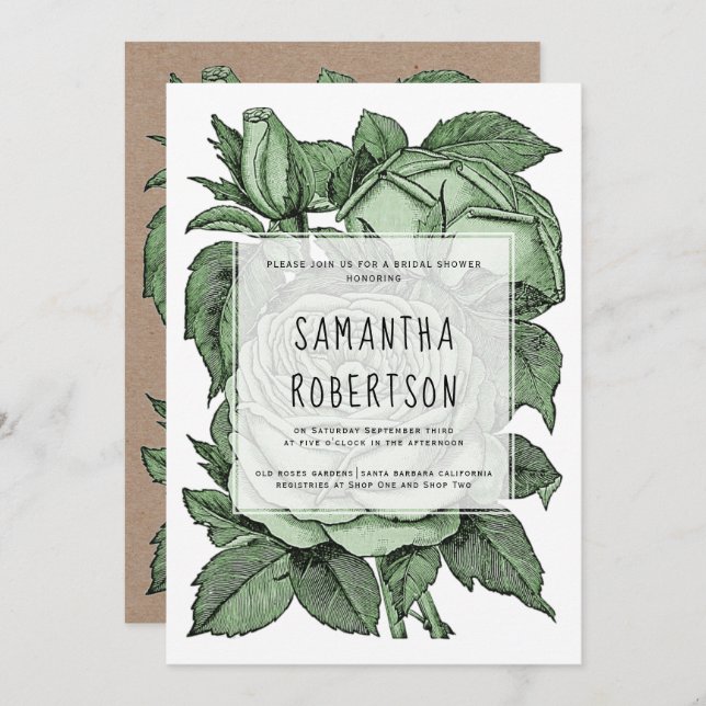 Convites Chá de panela rosa verde antigo (Frente/Verso)