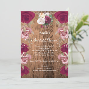 Convites Chá de panela Rosa Vermelho da Flora Russa Vintage