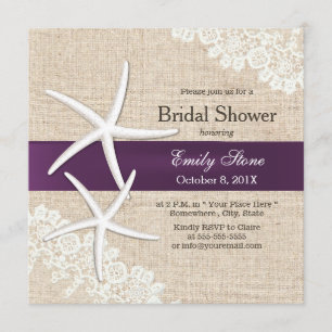 Convites Chá de panela roxo da fita da estrela do mar do