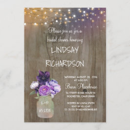 Convites Chá de panela Roxo Floral Mason Jar Rustic Barn