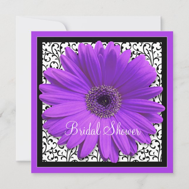 Convites Chá de panela Roxo Gerbera Daisy (Frente)