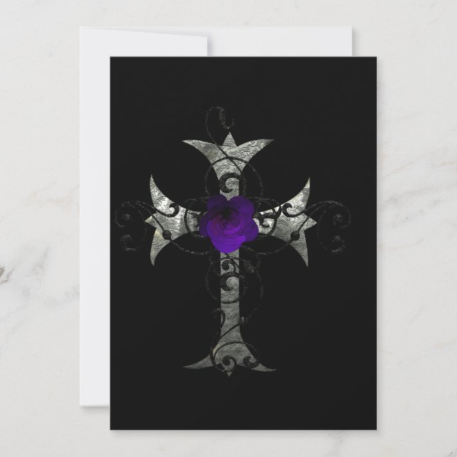 Convites Chá de panela Roxo Rosa Silver Cross Gothic Inv (Frente)
