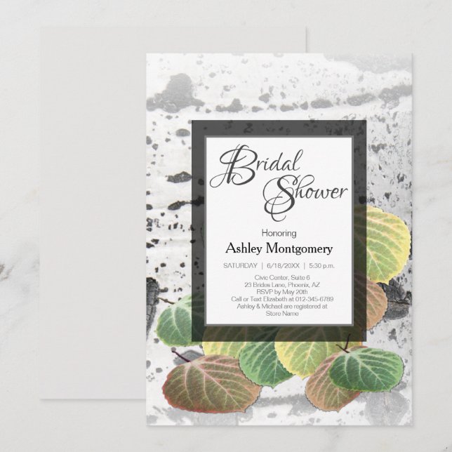 Convites Chá de panela Russo Aspen Latido e Folhas (Frente/Verso)