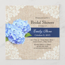 Convites Chá de panela Russo Azul Hydrangea Lace & Burlap
