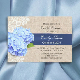 Convites Chá de panela Russo Azul Hydrangea Lace & Burlap