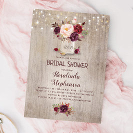 Convites Chá de panela Russo Burgundy Red Floral Mason Jar