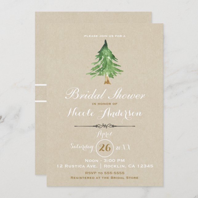 Convites Chá de panela Russo de Árvore de Pinheiros com Aqu (Frente/Verso)