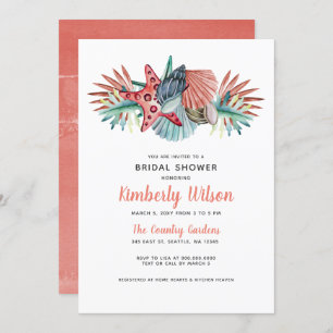 Convites Chá de panela Russo de Coral Azul Praia com Cores