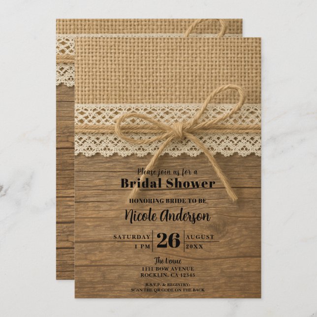 Convites Chá de panela Russo De Fita De Fita E Lace (Frente/Verso)