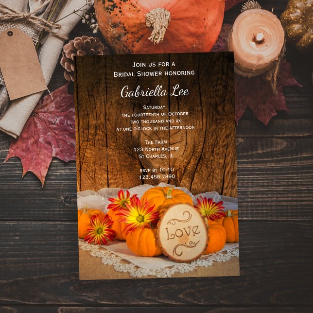 Convites Chá de panela Russo de Pumpkins Fall Barn (Set a cozy tone for your Autumn event with a charming Rustic Pumpkins Fall Bridal Shower Invitation.)