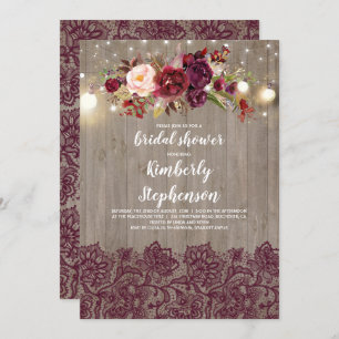 Convites Chá de panela Russo de rendas Florais da Borgonha